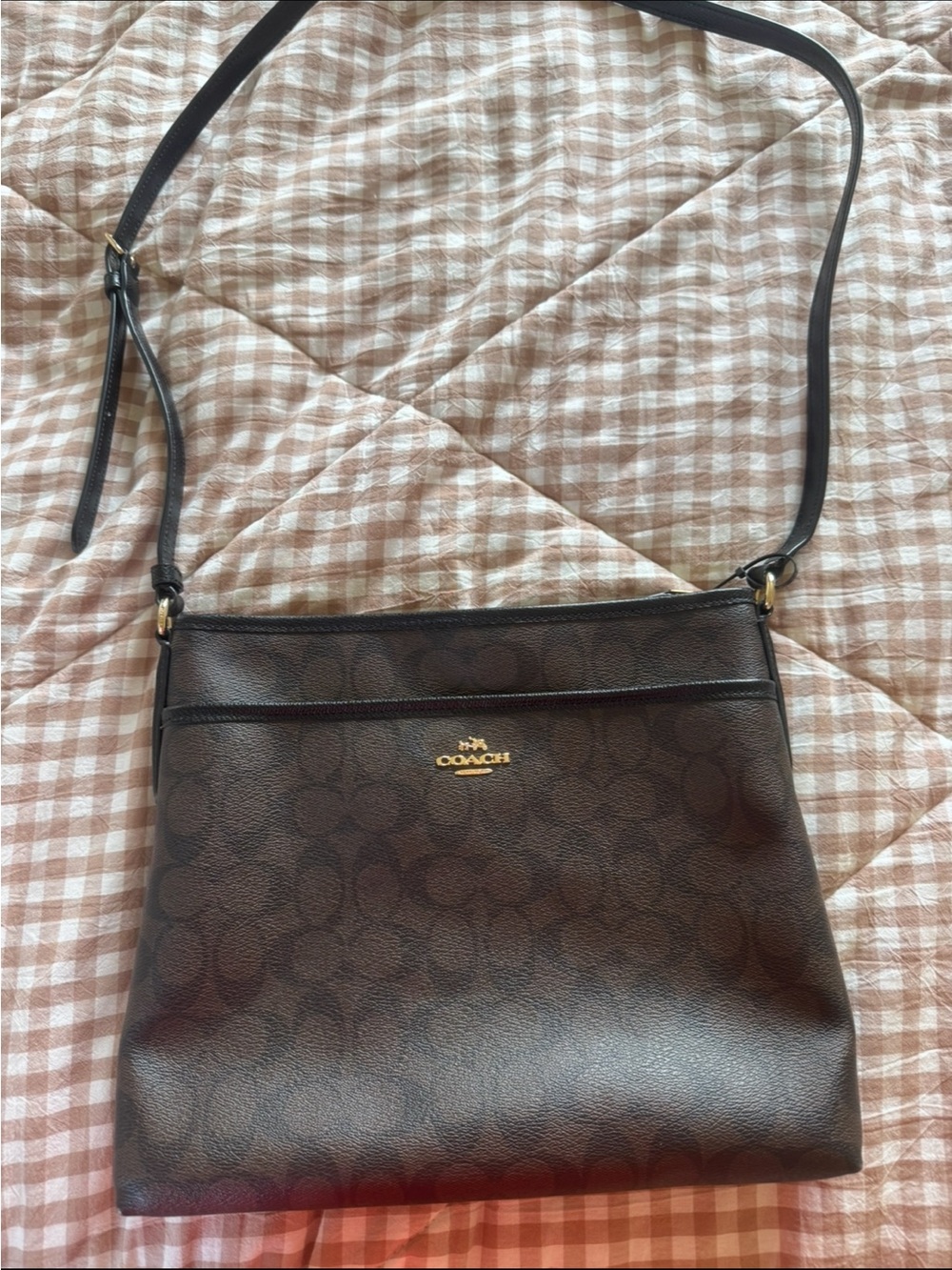 Coach Brown Signature Crossbody with Gold Logo